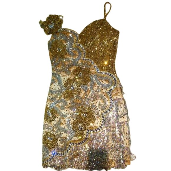 Couture Fully Beaded in Swarovski Crystals Fringes Flowers Prom Party Dress Gown - Picture 8 of 12